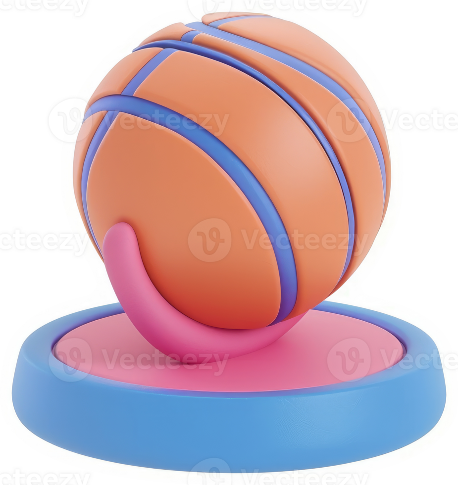 Vibrant orange basketball resting on a pink stand. png