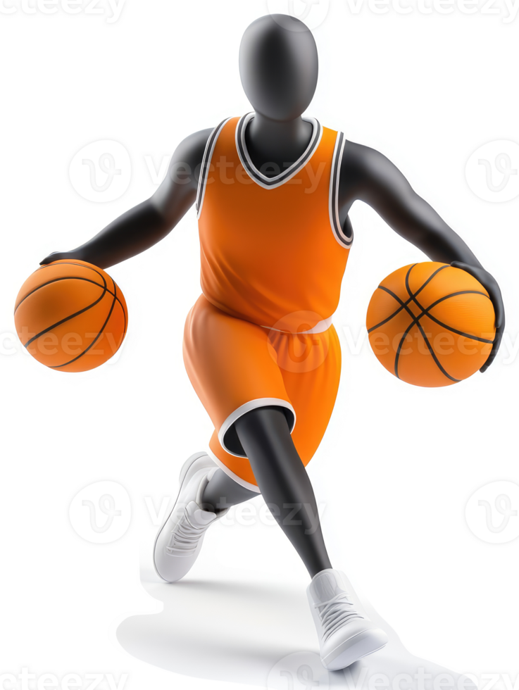 Dynamic basketball player in action with two balls. png