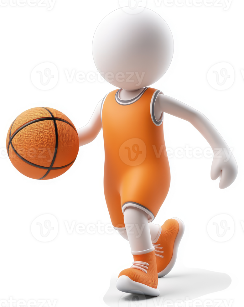 3D white figure basketball player in action. png