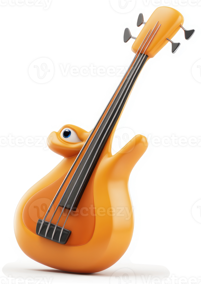 Vibrant orange cartoon bass guitar. png