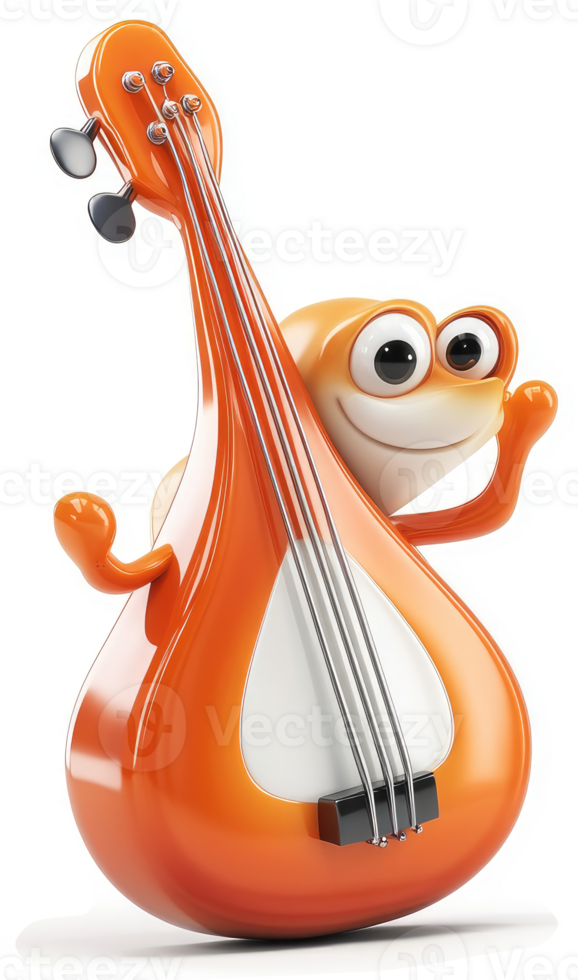 Orange frog character plays a bass guitar. png