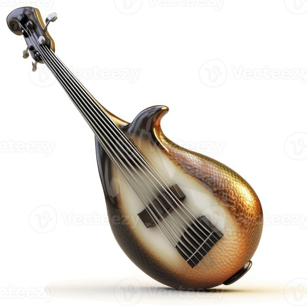 A stylized bass guitar with a unique, teardrop shape. png