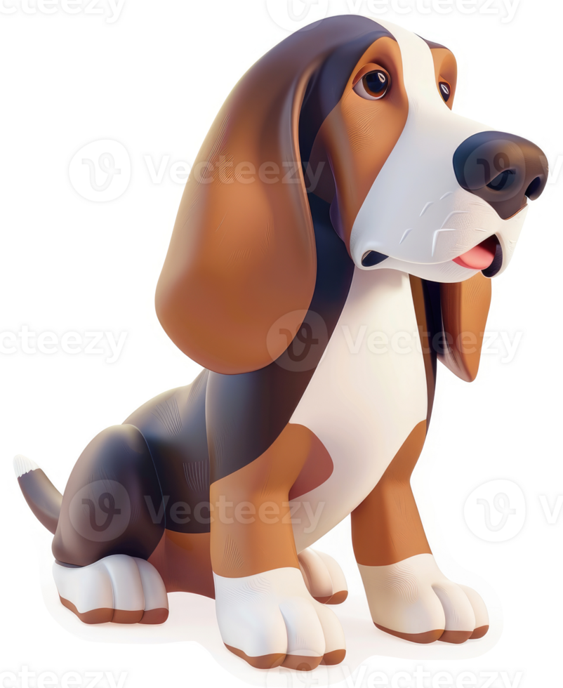 Animated basset hound sits attentively. png