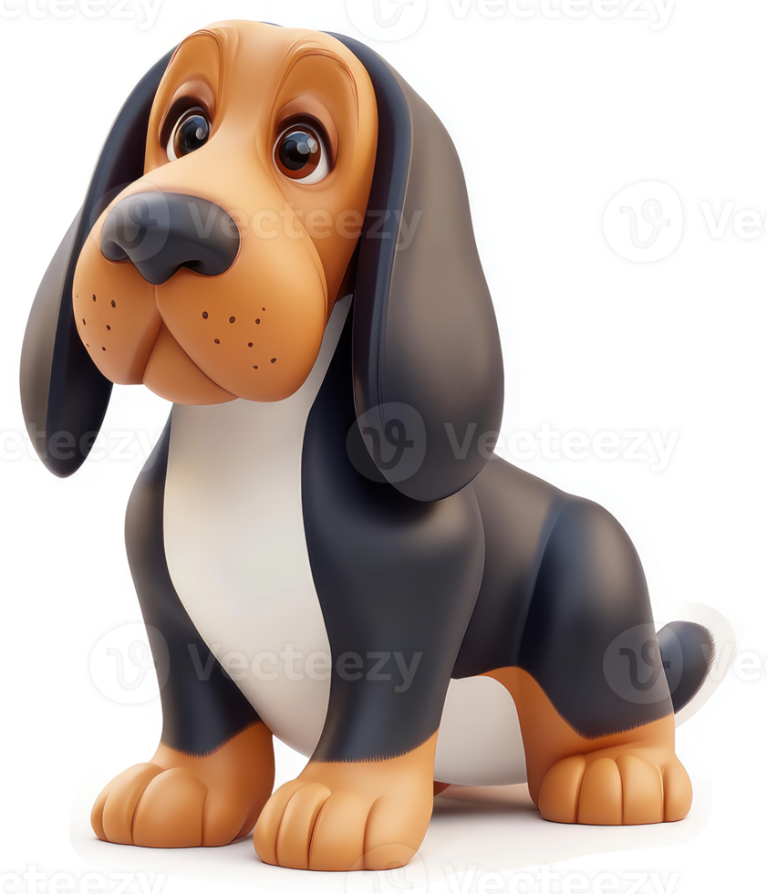 Cartoon dog character, seated and looking thoughtful. png