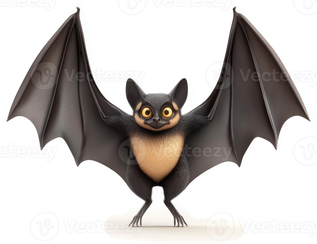 Cartoon bat with outstretched wings, displaying friendly features. png