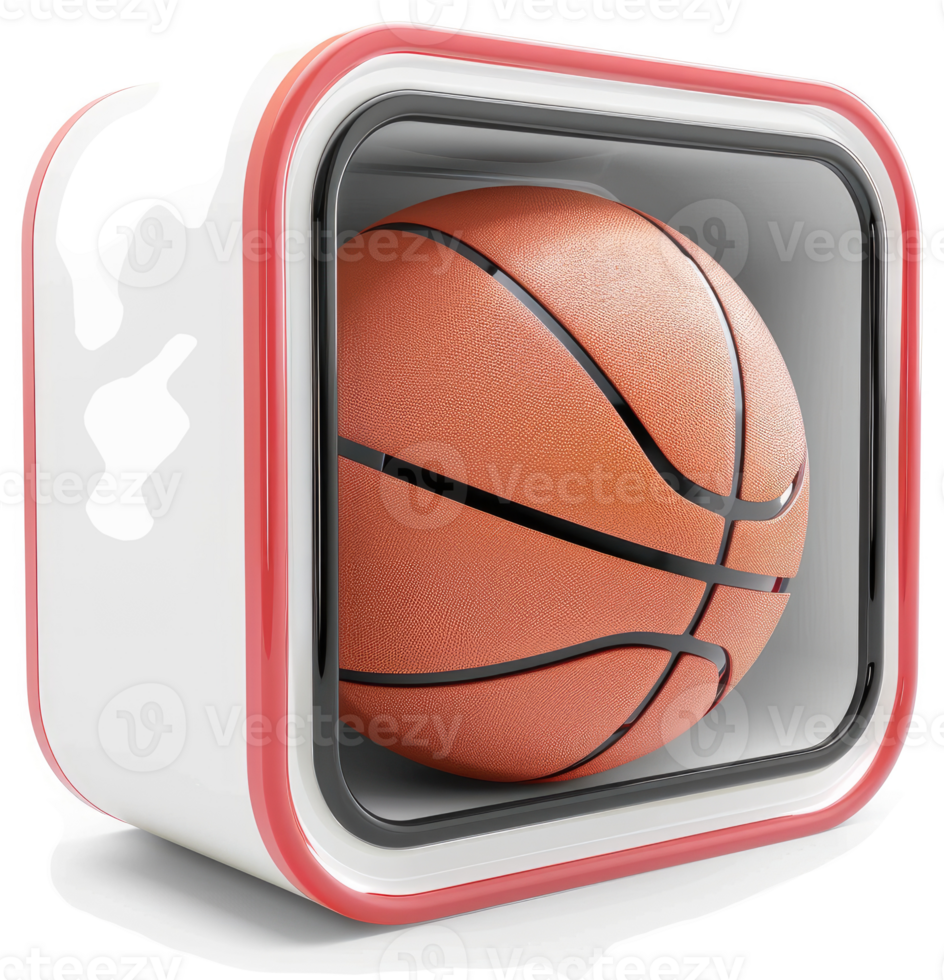 Basketball icon enclosed in a futuristic white box. png