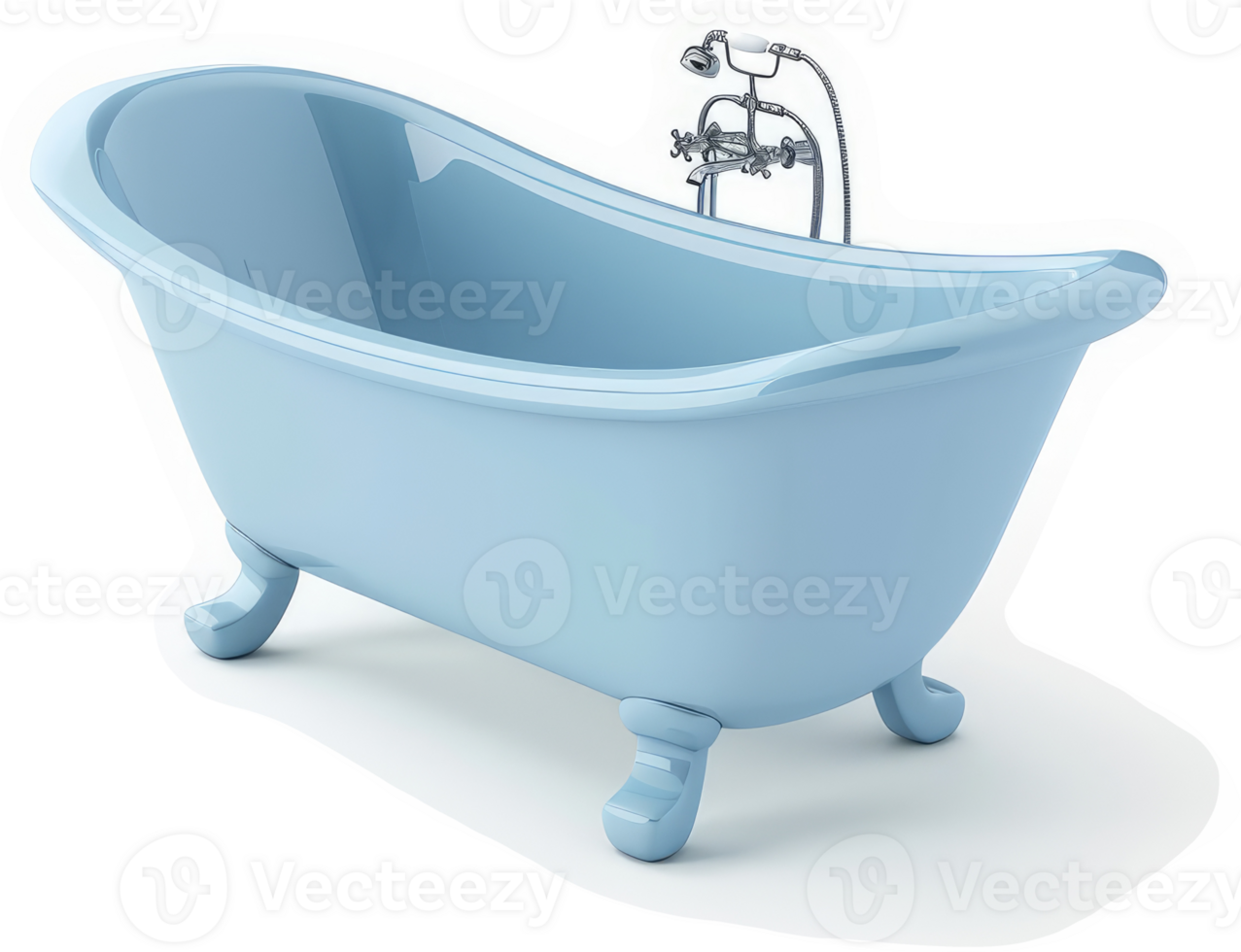 Light-blue vintage-style clawfoot bathtub illustration. png