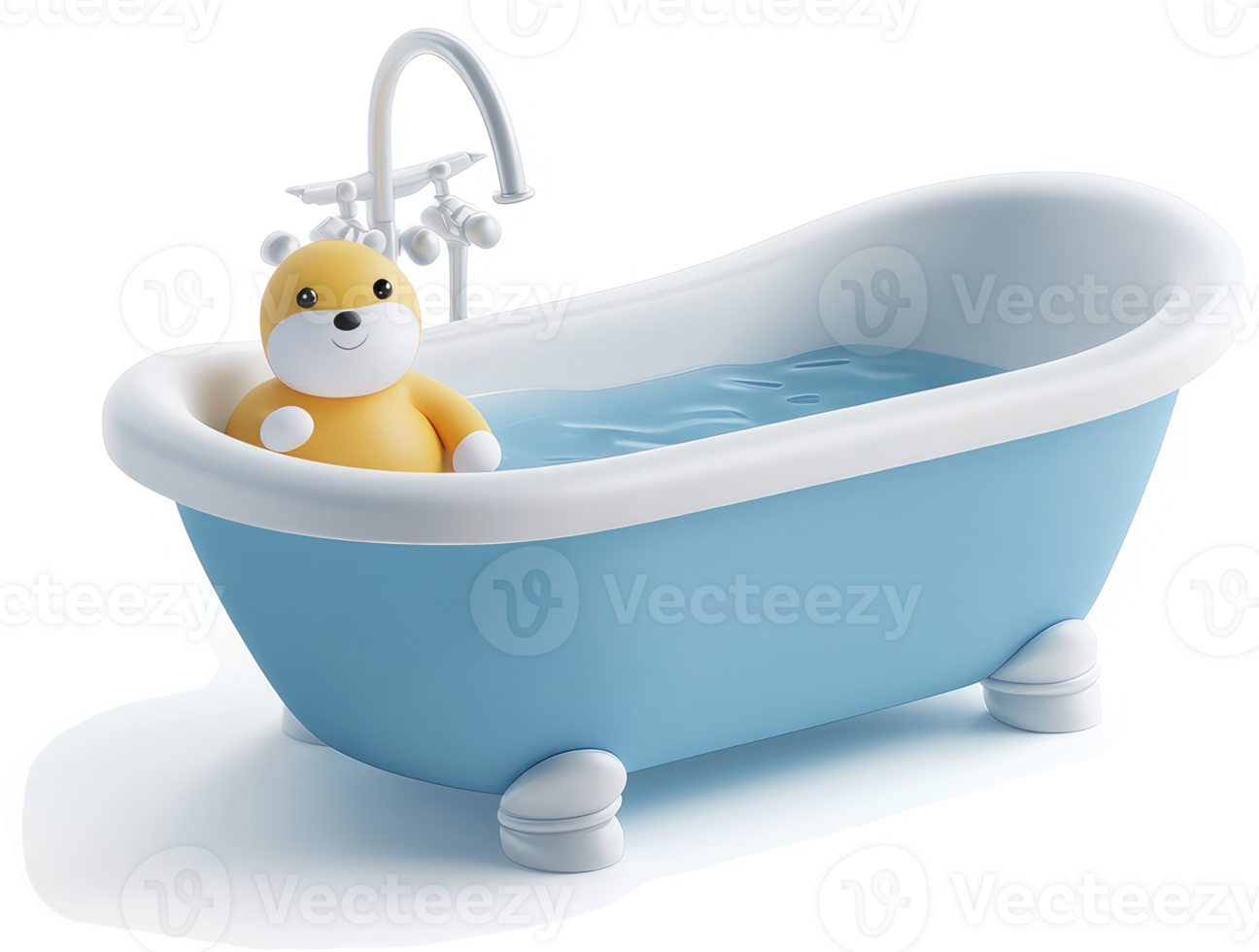 Whimsical child's bathtub scene with a cute animal toy. png