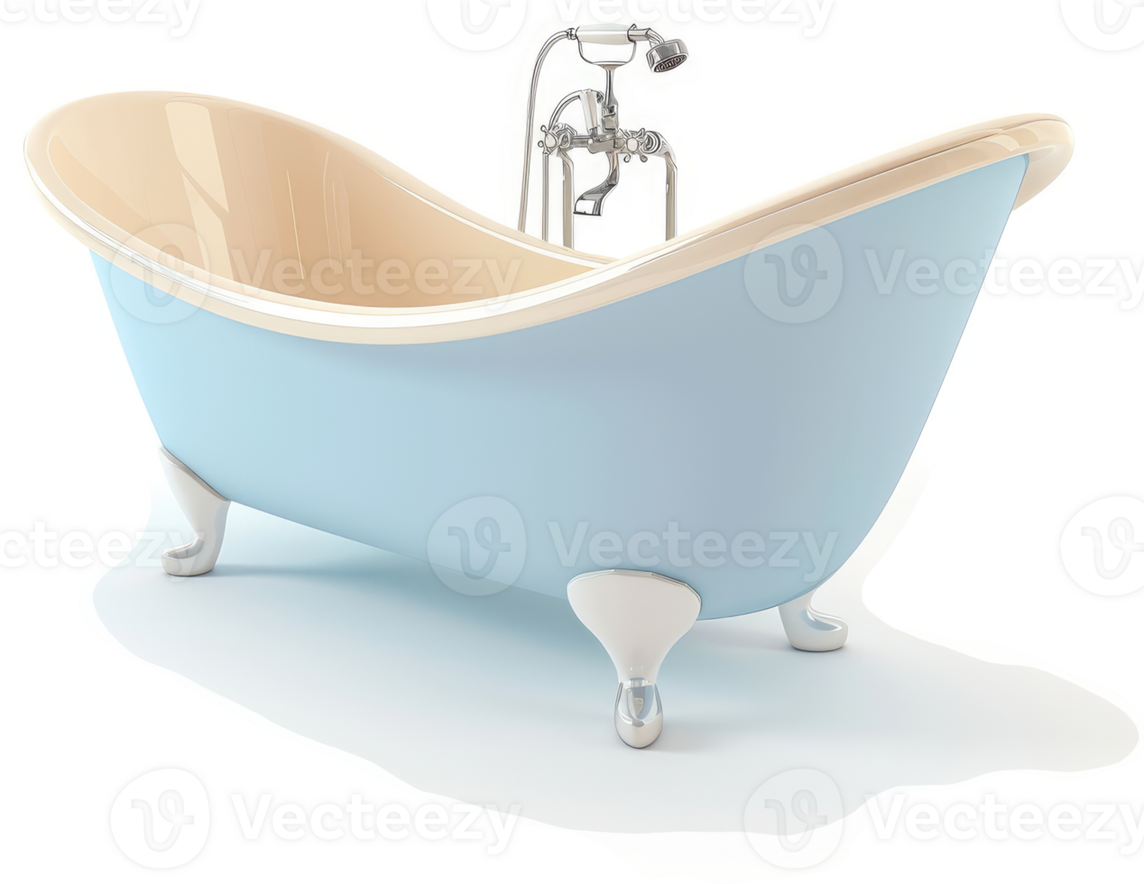 Light blue vintage style bathtub with chrome faucet. png