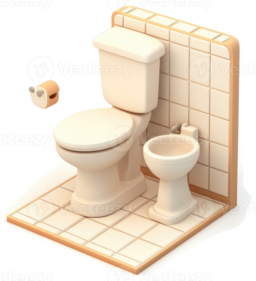 Pastel-toned, cartoonish depiction of a modern restroom. png