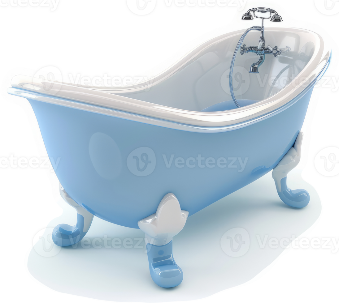 Light blue claw-footed bathtub with vintage style. png