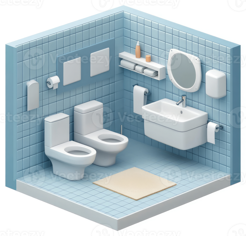 Modern bathroom interior design isometric illustration. png