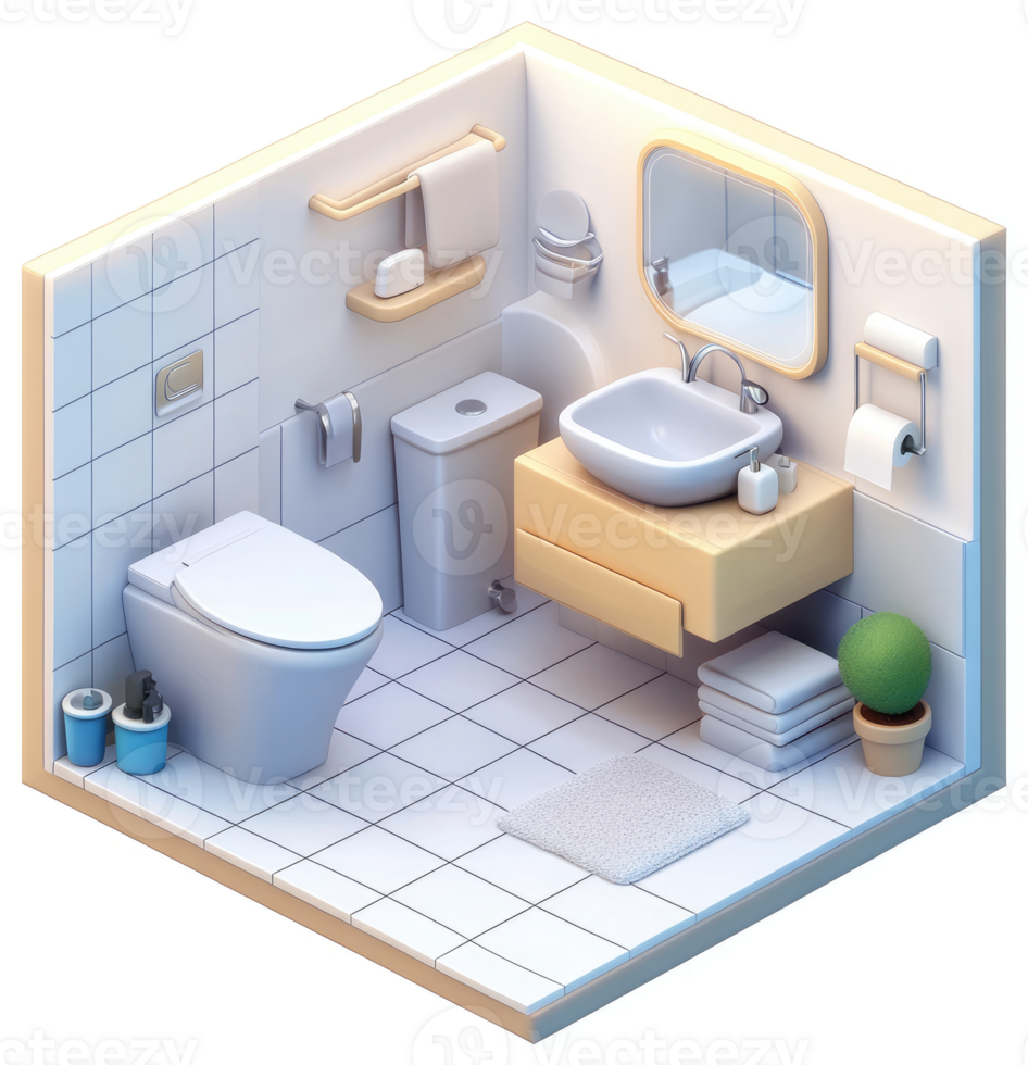 A miniature, stylized depiction of a modern bathroom interior. png