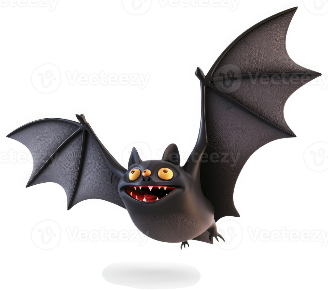 Cartoon bat in flight, with large, expressive eyes. png