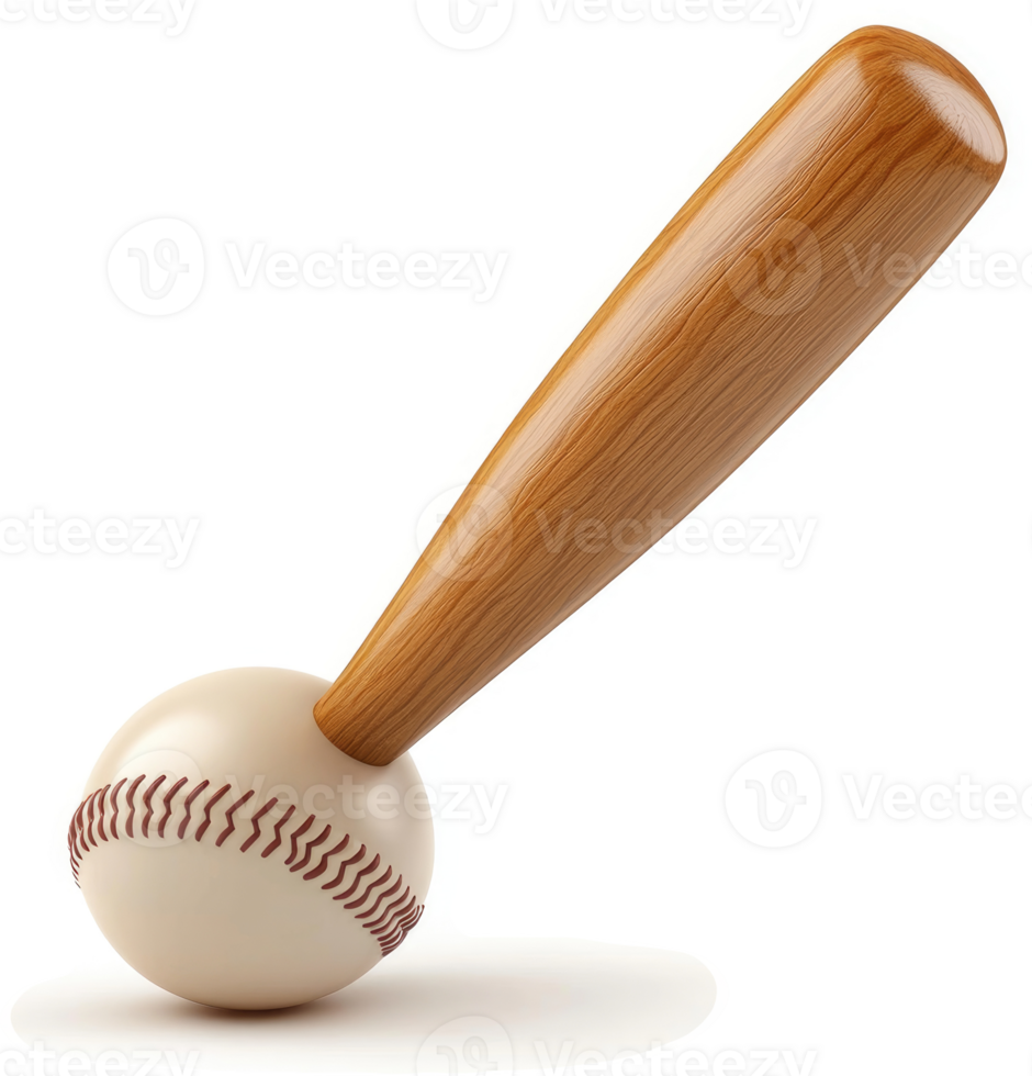Baseball bat positioned over a baseball, isolated against a plain background. png