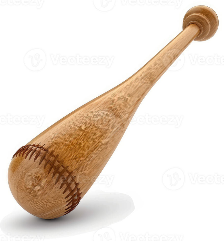 Wooden baseball bat with stitched leather baseball knob. png