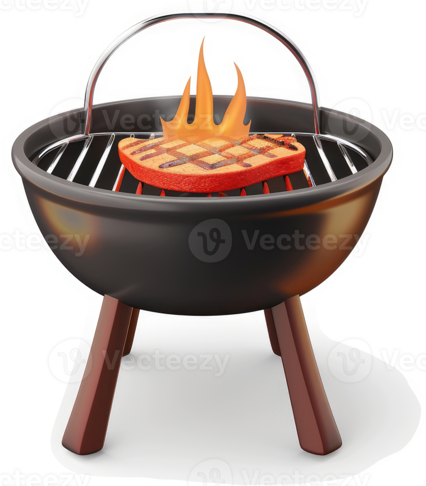 Grilled steak resting on a round portable charcoal barbecue. png