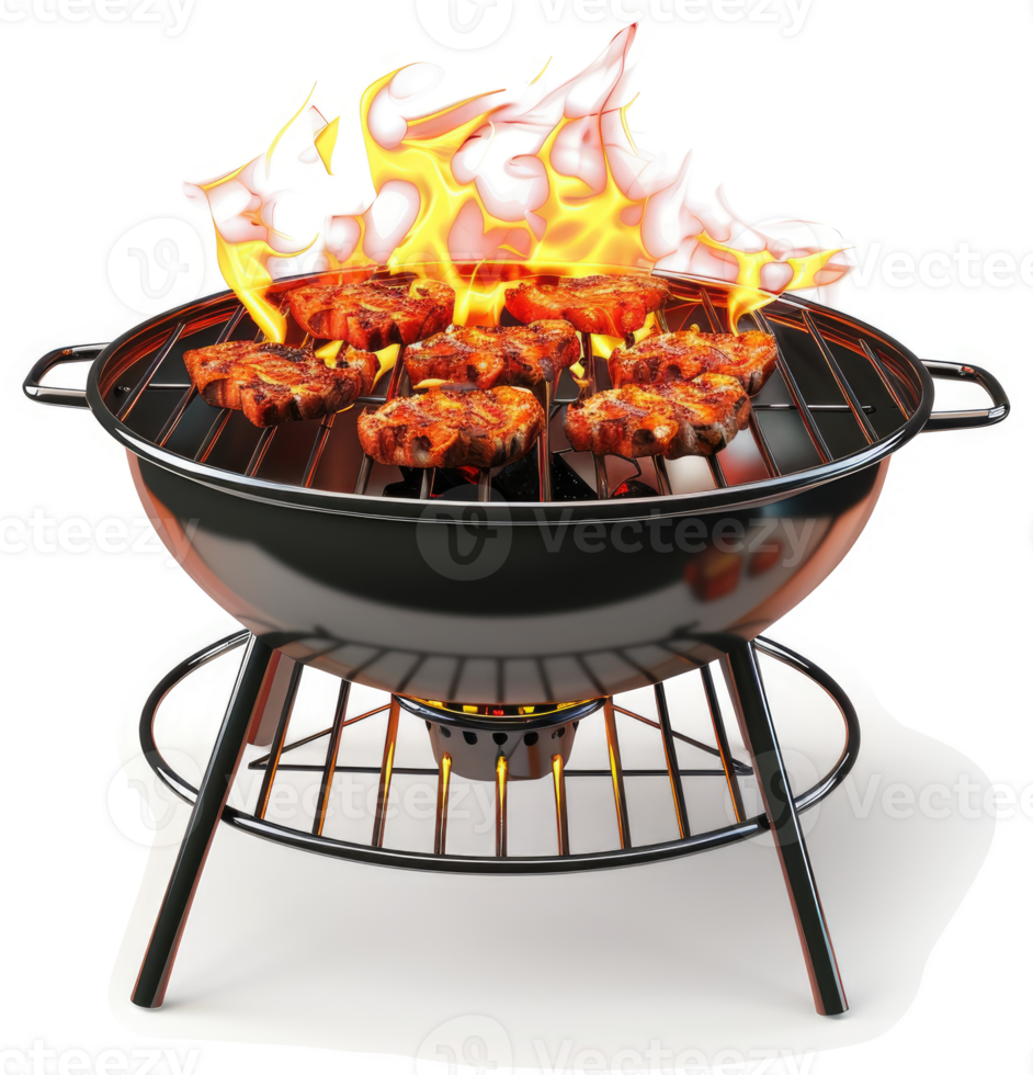 Grilled meat cooking on a portable charcoal grill. png