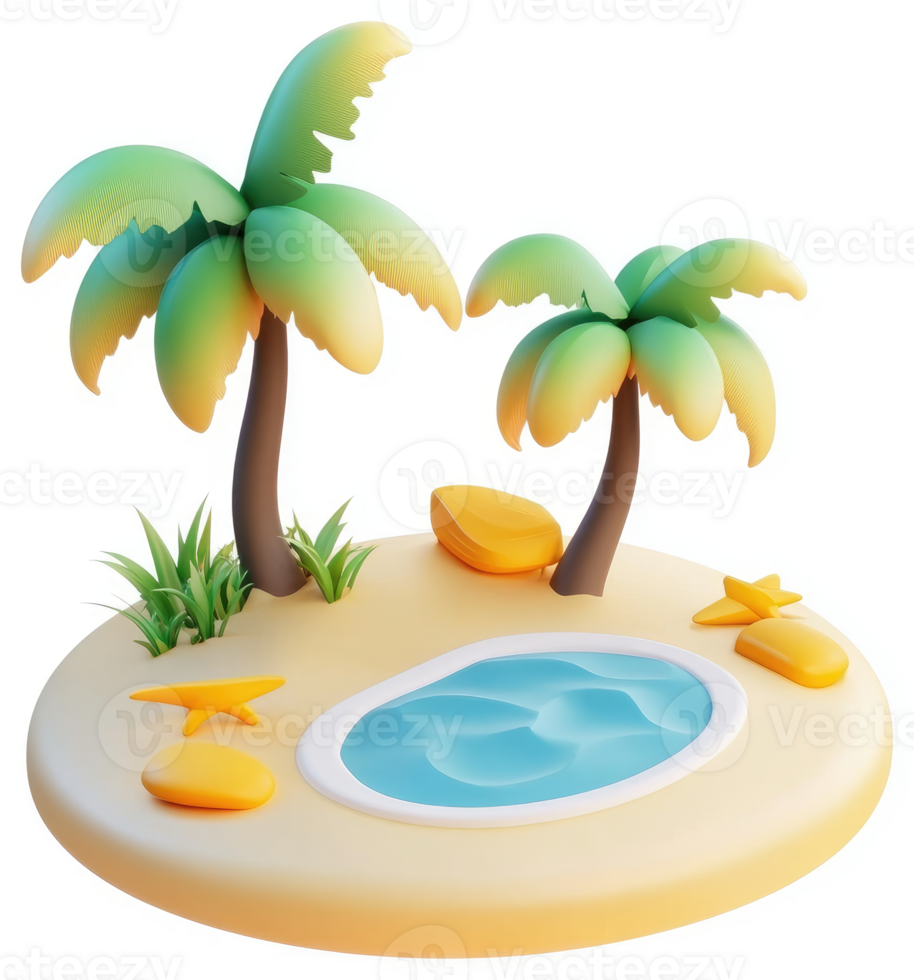 Tropical island paradise with a swimming pool. png