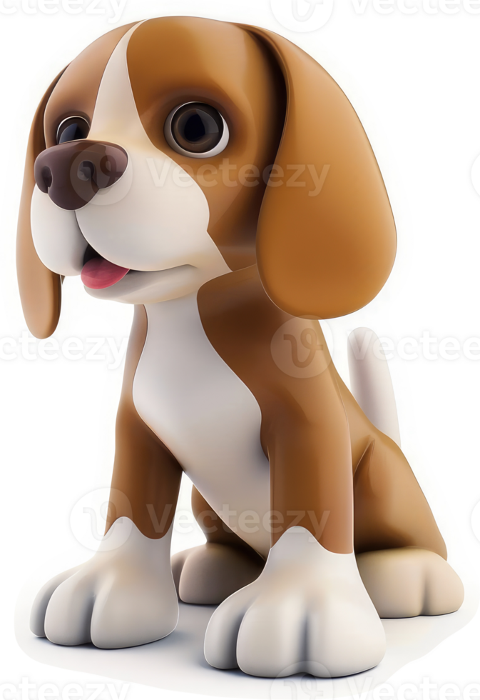 Cute cartoon beagle puppy sits and gazes. png