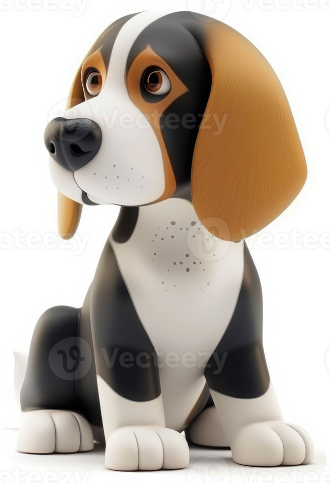 Cartoon beagle puppy looking upward, displaying thoughtful expression. png