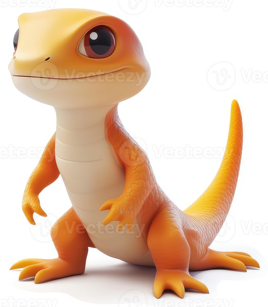 A digitally rendered, cartoonish, orange lizard character. png