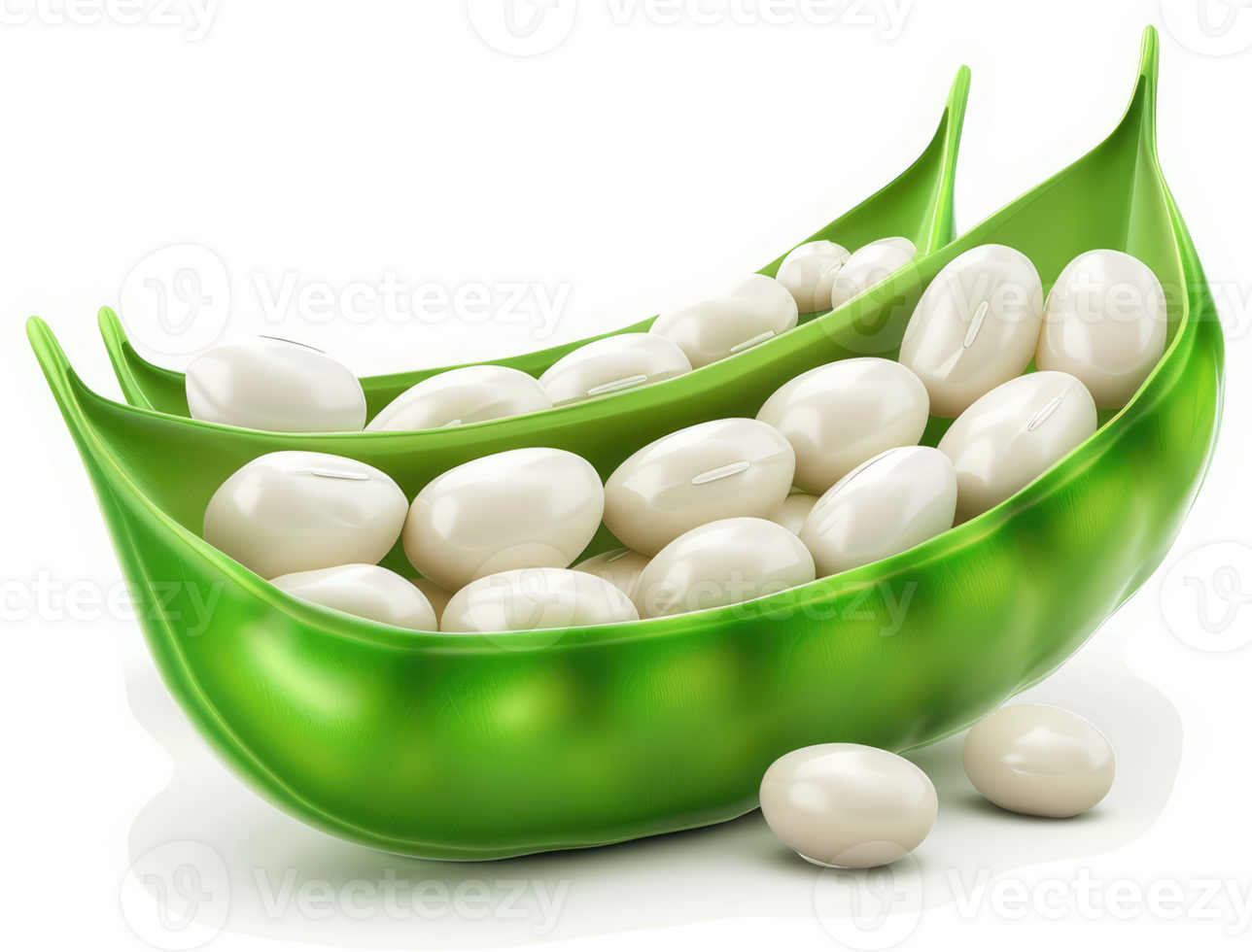 Fresh white beans nestled within vibrant green pods. png