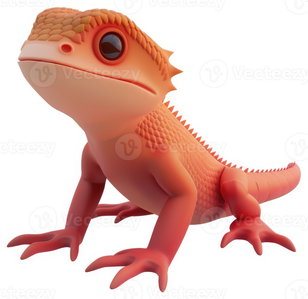 Orange lizard rendered in 3D animation style. png