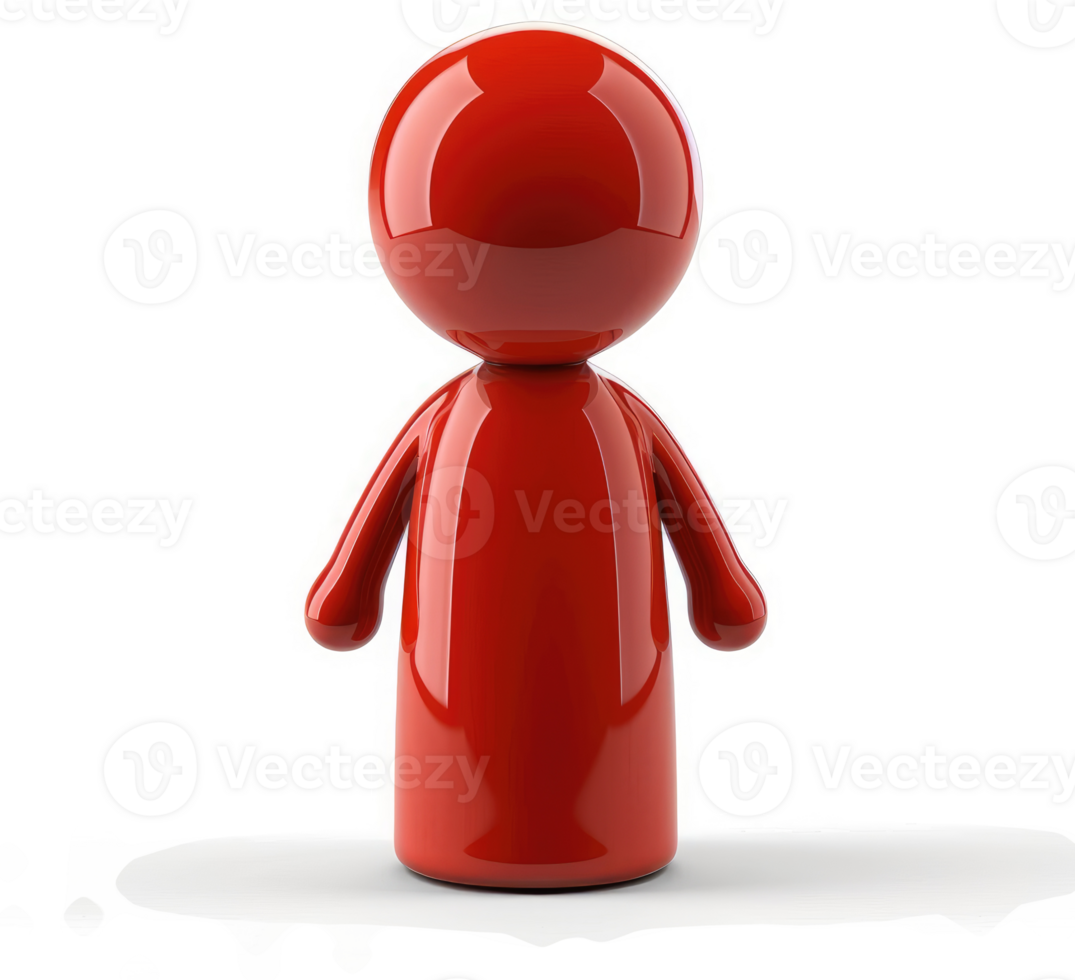 Glossy red cartoon figure stands in front of a dark background. png