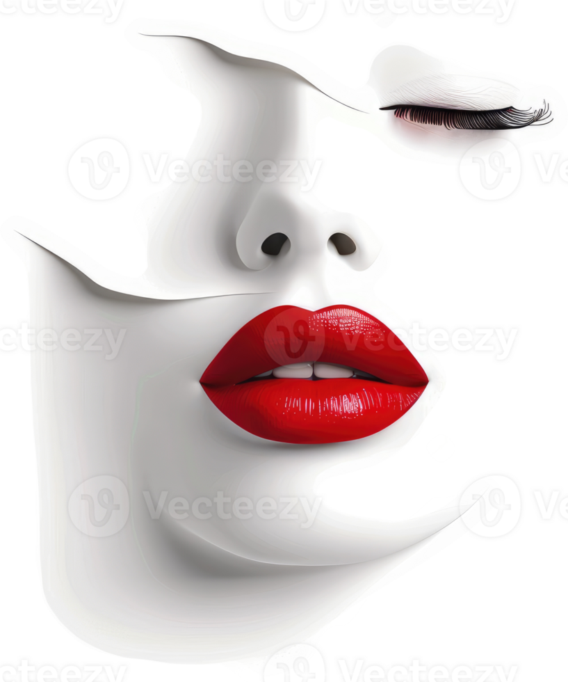 Abstract female face with bold red lips. png