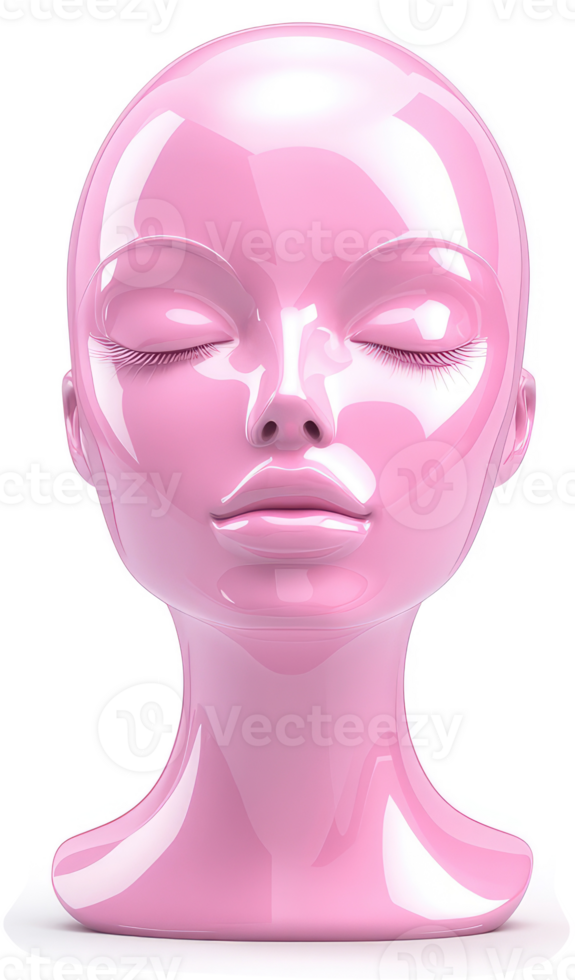 A glossy, pink mannequin head, serene and smooth. png