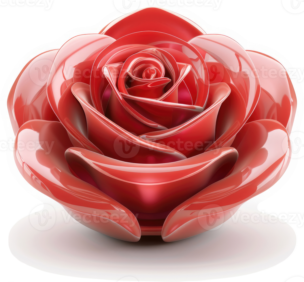 Glossy, vibrant red rose with detailed petals. png