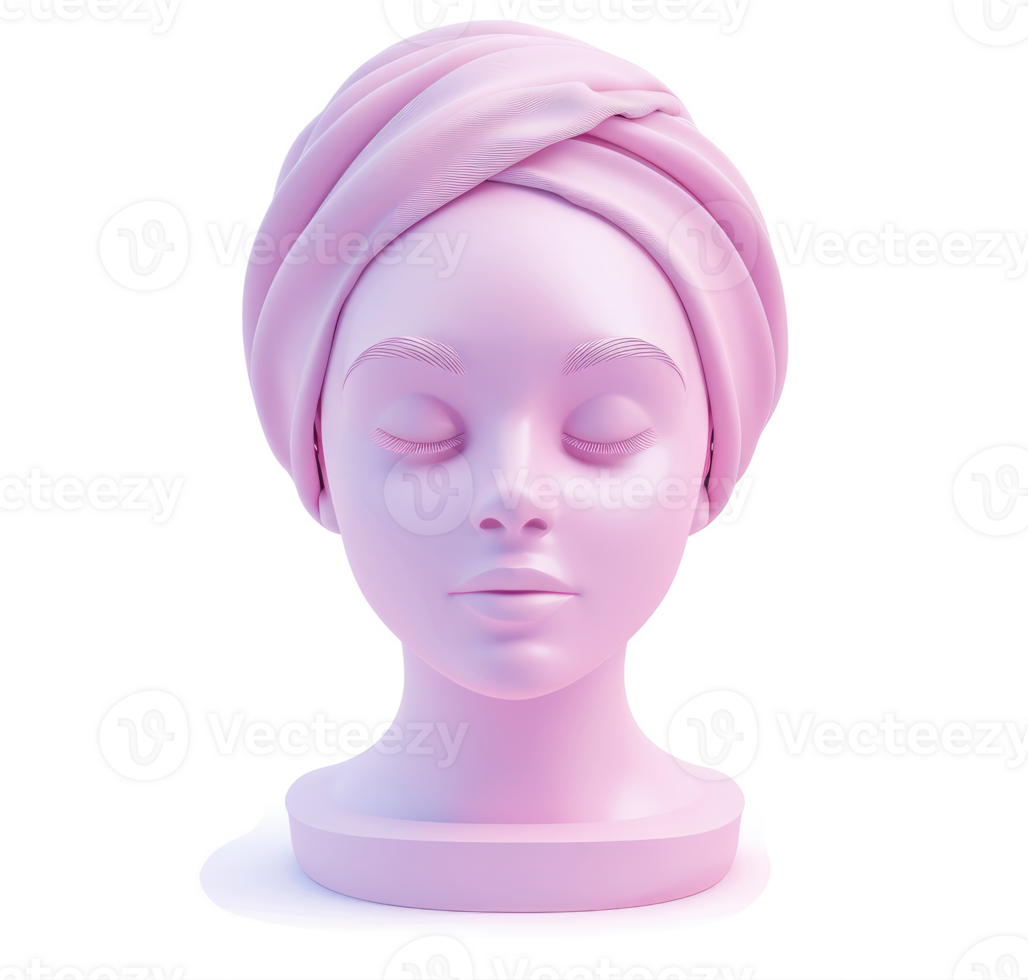 Pink head mannequin with a wrapped turban. png