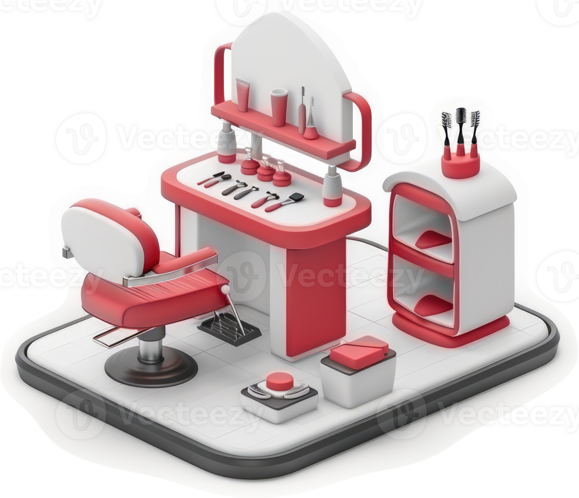 Stylish, miniature barber and beauty station, complete with tools. png