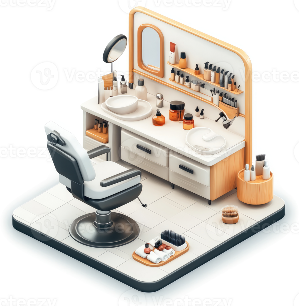 Modern beauty salon interior with barber chair. png
