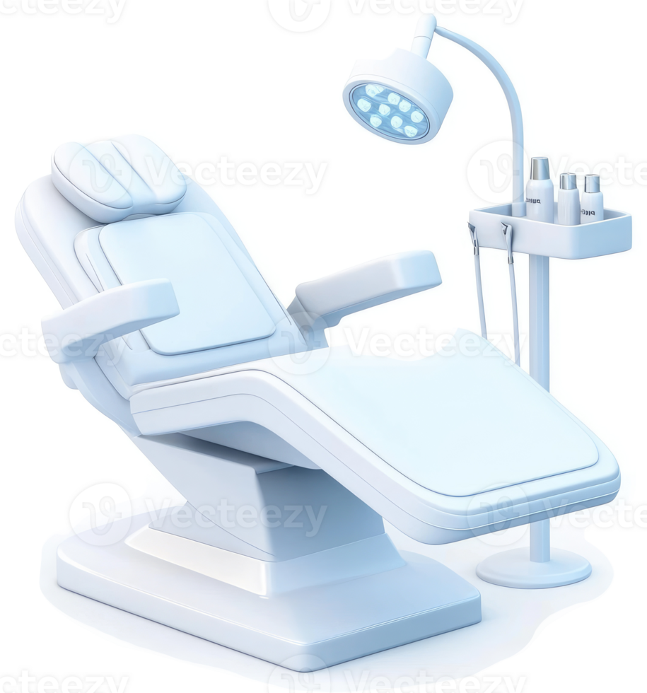 Modern, light-blue aesthetic spa treatment chair with light and accessories. png