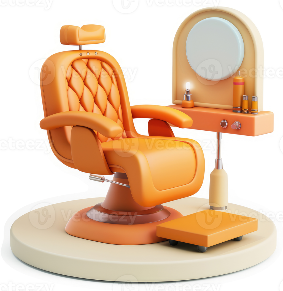 Retro orange barber chair and vanity station. png