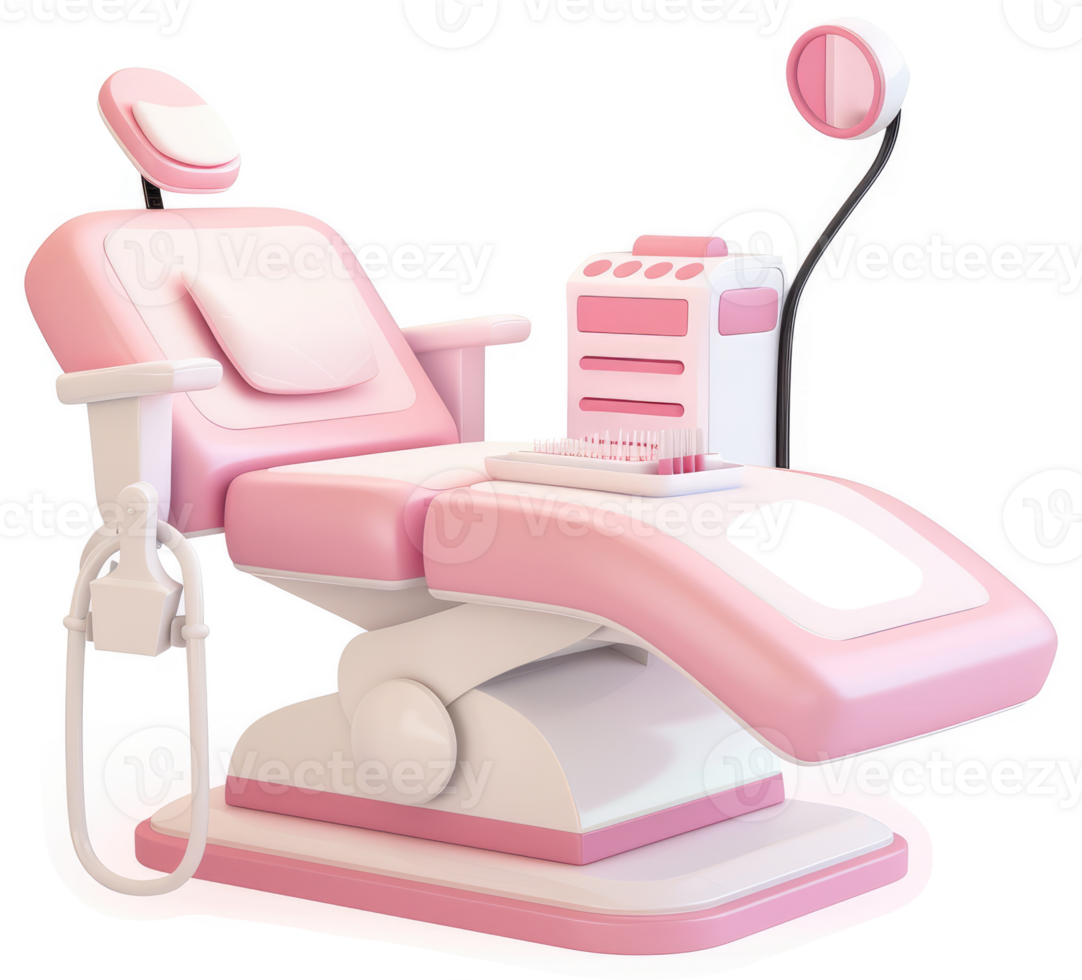 Pink dental chair with adjustable features. png