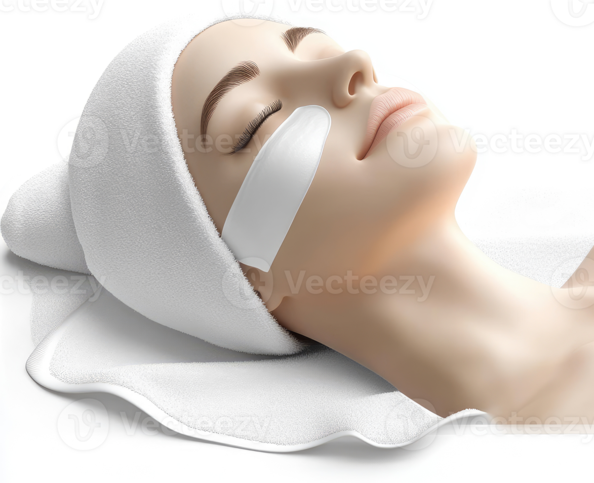 Relaxing facial treatment with white patches. png