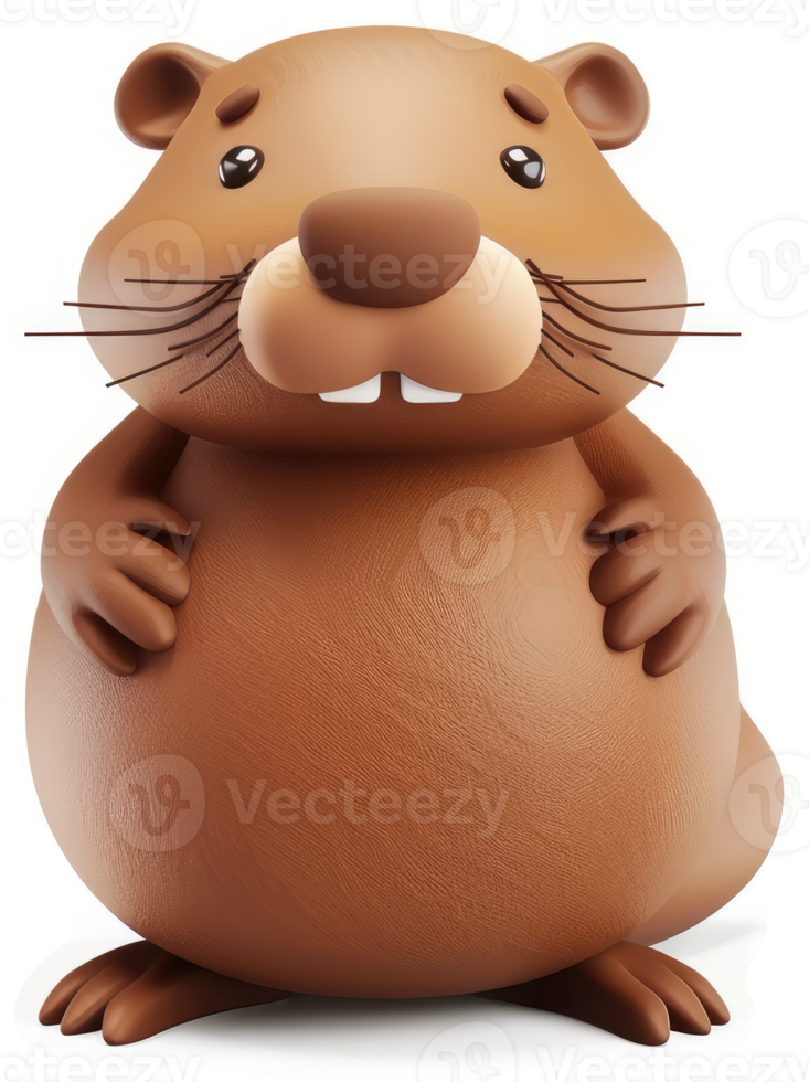 Cute cartoon beaver with a thoughtful expression. png