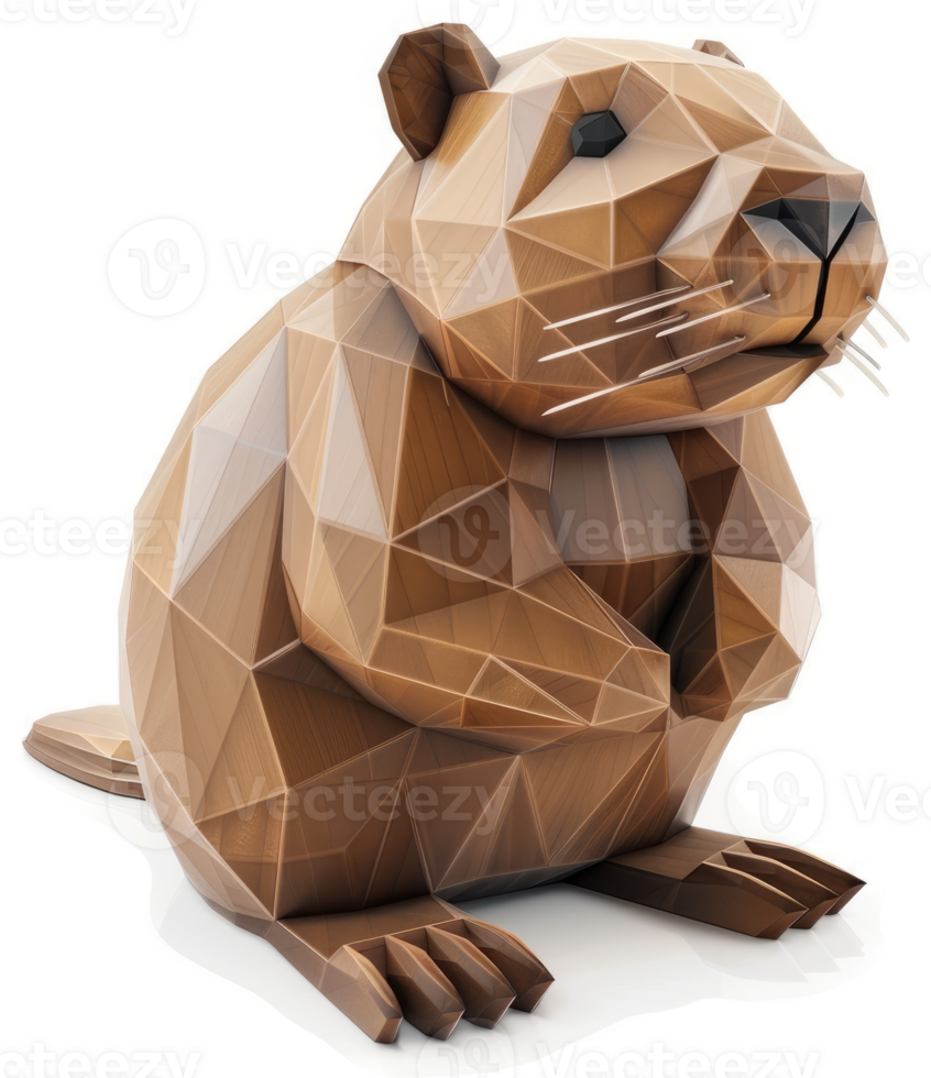 Geometric wooden sculpture of a capybara. png