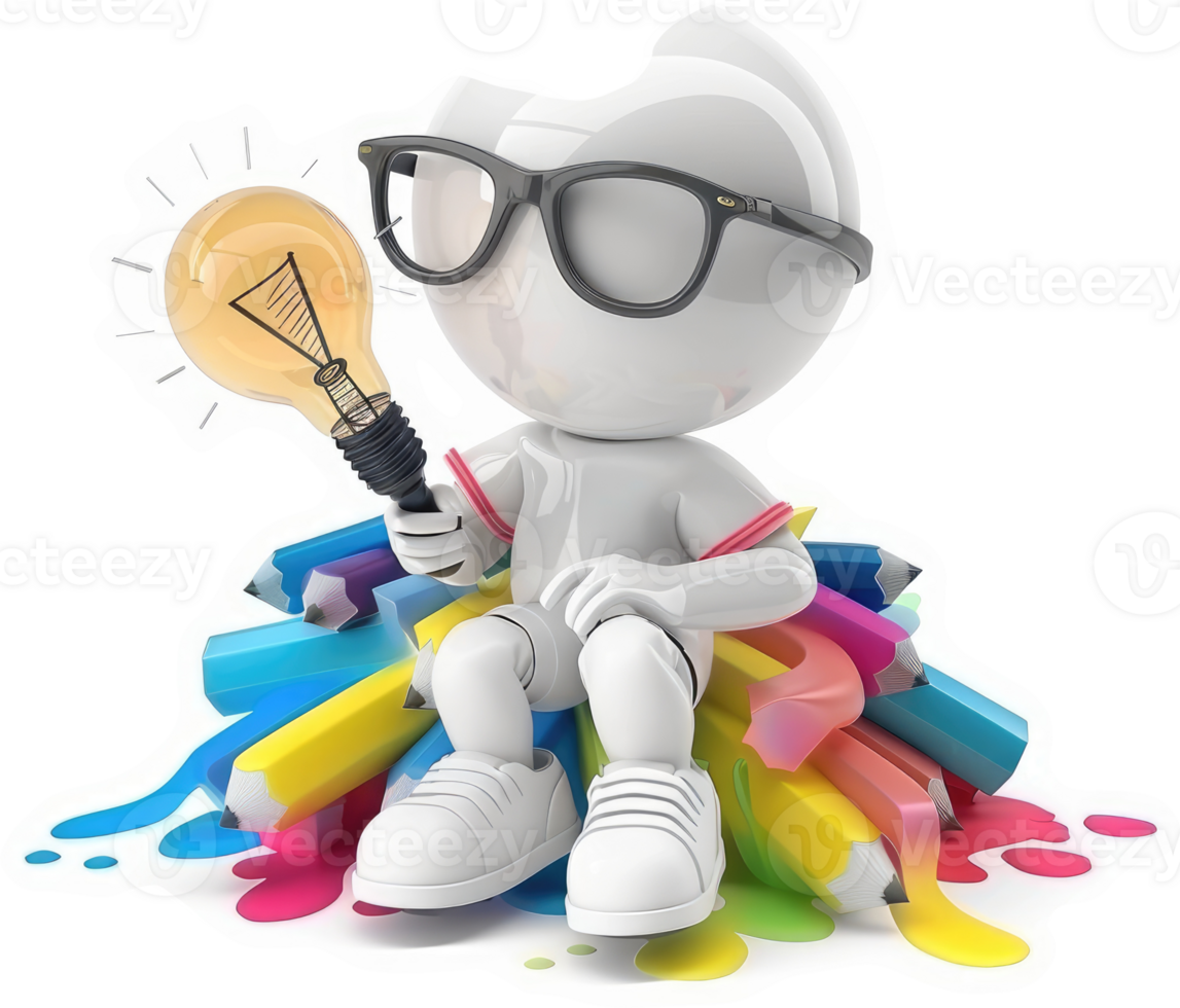Creative thinking depicted by a 3D character. png