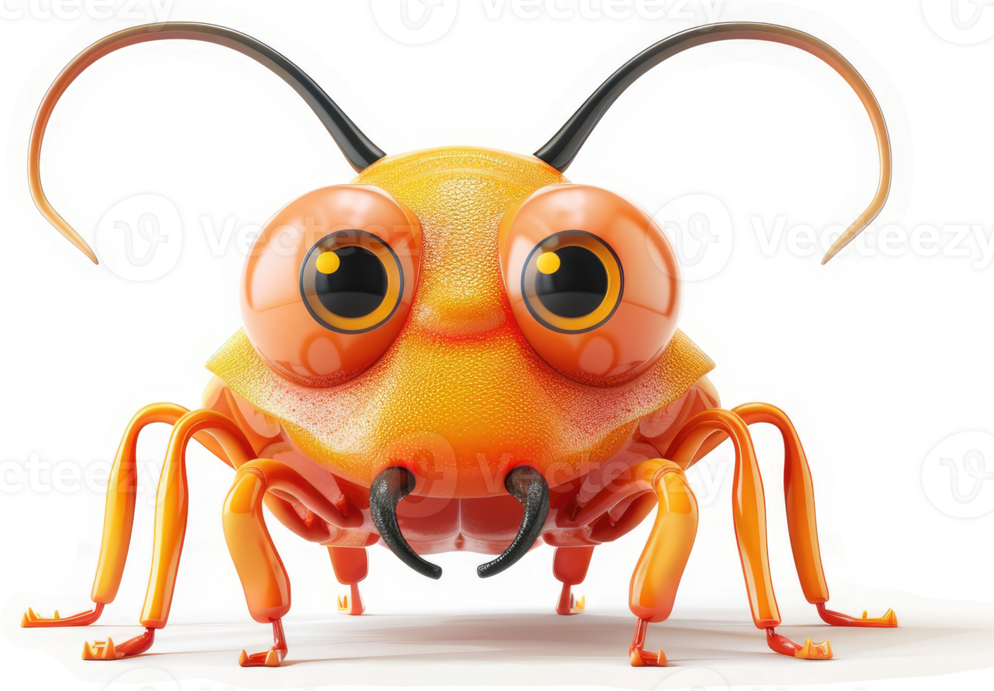Cartoonish orange insect with large eyes. png