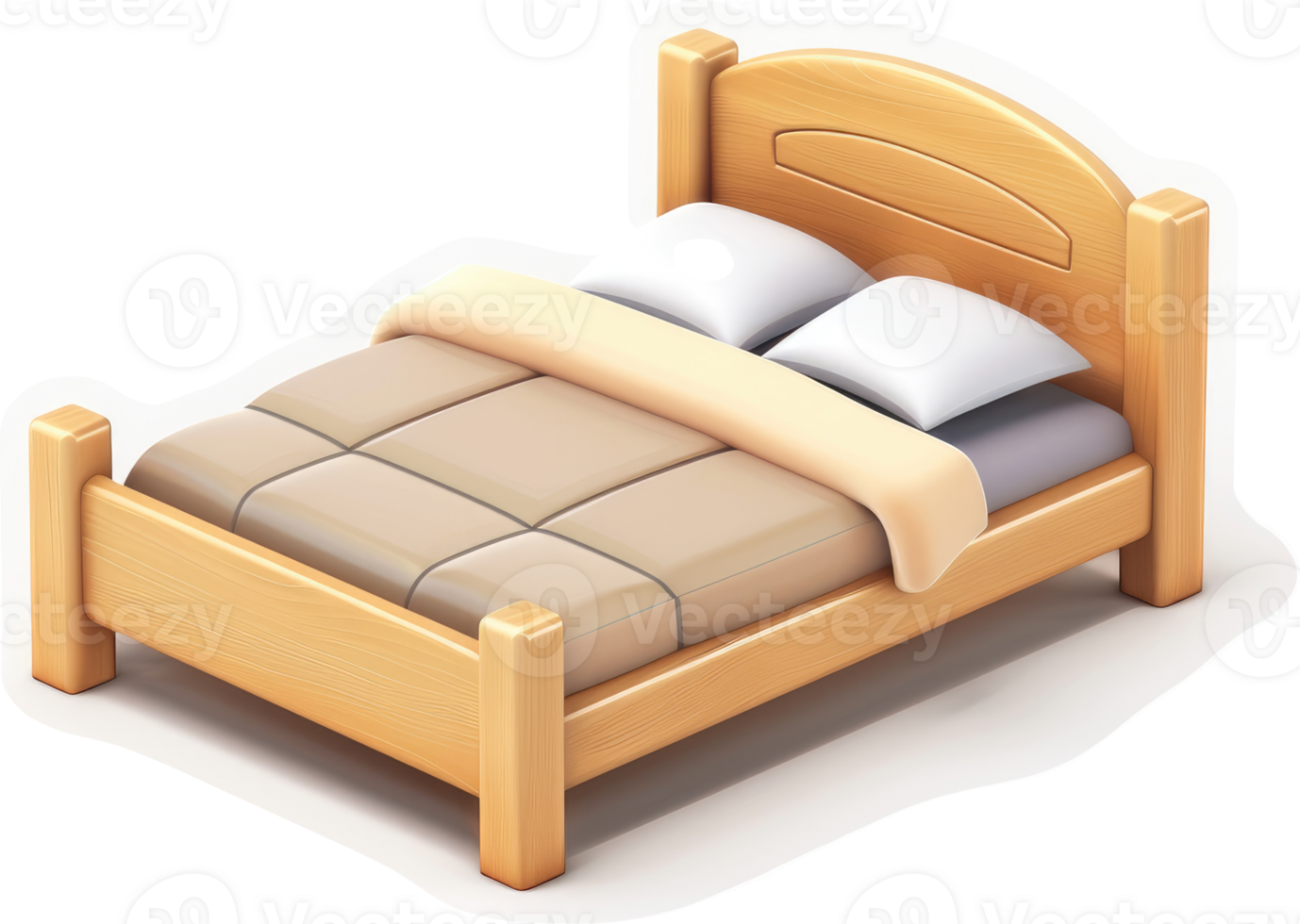 Wooden double bed with beige bedding. png