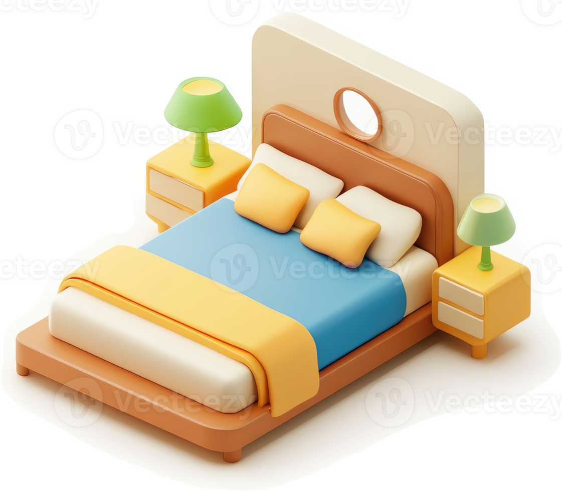 Colorful, stylized illustration of a double bed. png