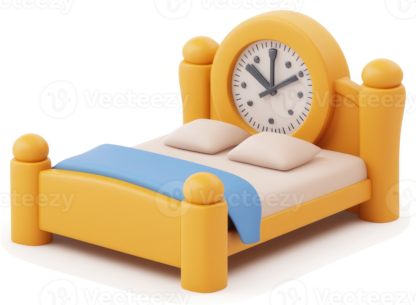 Colorful cartoon bed with a clock. png