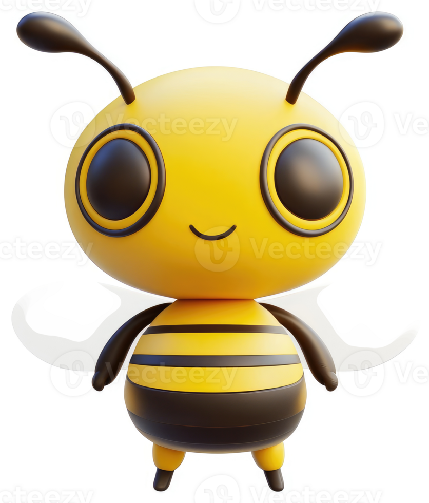 Cheerful cartoon bee character with large eyes. png