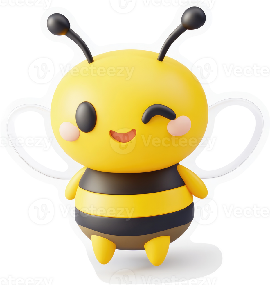 Cute cartoon bee with a winking eye. png
