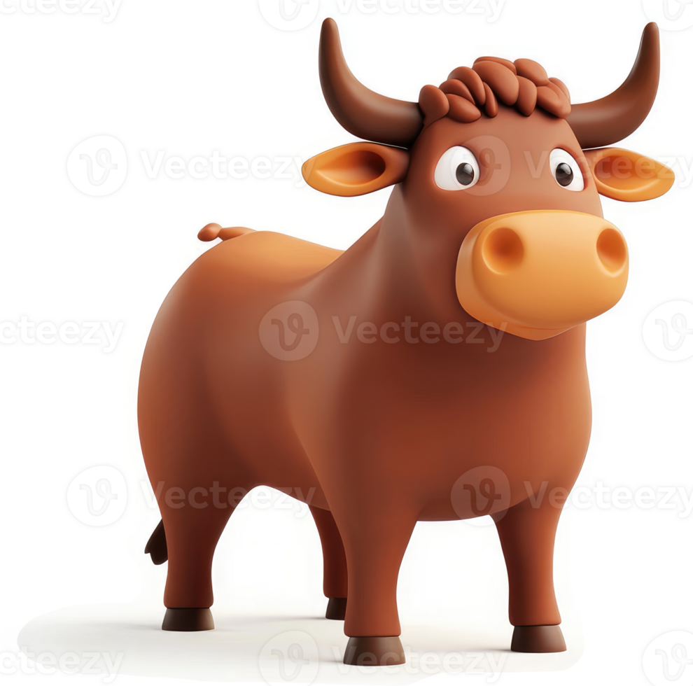 Cartoon bull with expressive features stands alert. png