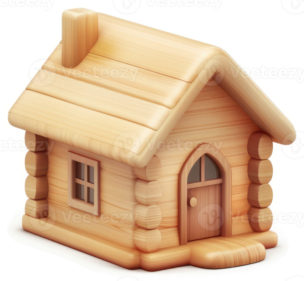 Wooden log cabin toy house model. png